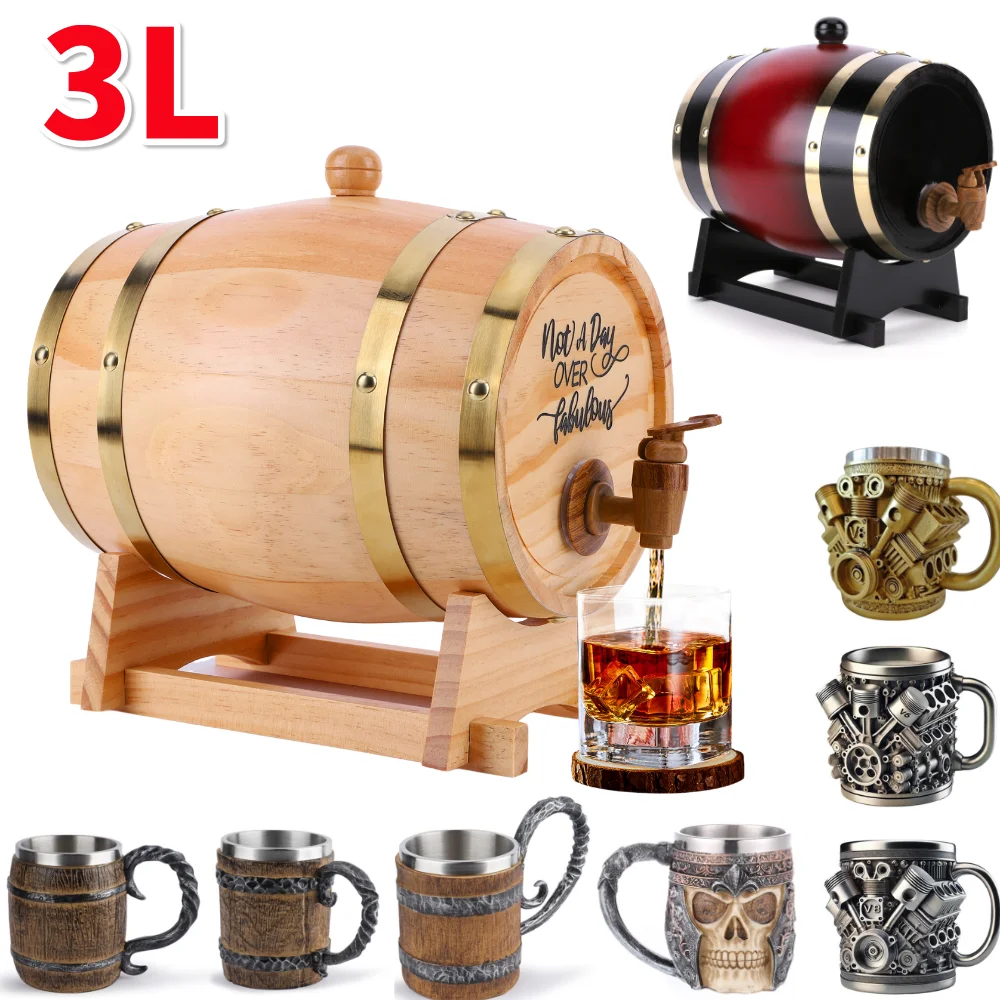 Wine With Beer Cocktail - 3L Wooden Whiskey Barrel with Stand