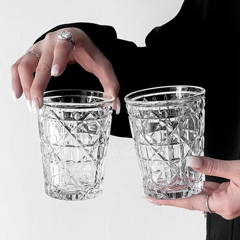 Wine In Beer Glass - 2pcs 310ml Vintage Diamond Patterned Western