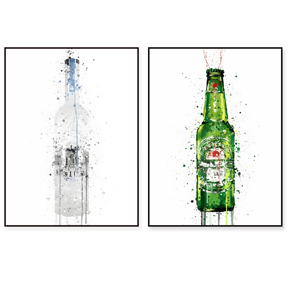 Beer Wine Gin - Champagne art poster, beer, gin, whiskey