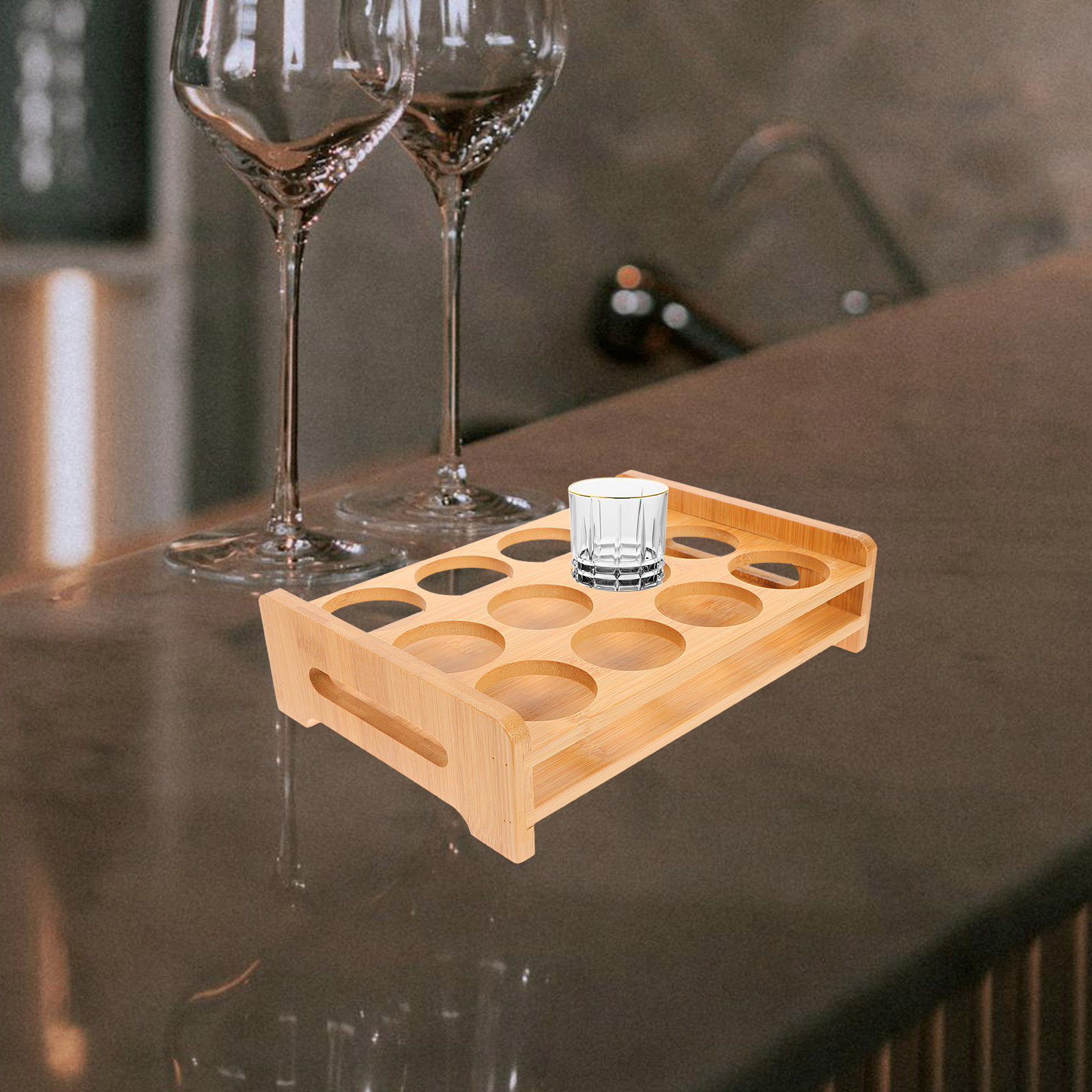 Bamboo Shot Glasses Holder Dis - Wine In Beer Glass 评论和价格